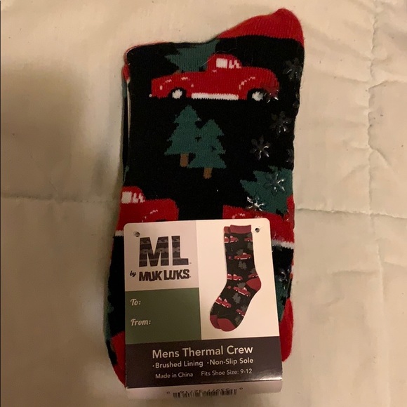 👾Muk Luks Mens Thermal Crew Christmas Truck Socks - Picture 1 of 1